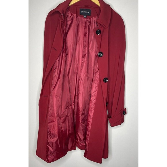 LONDON FOG Women's Long Red Water Resistant Trench Coat 1XL Button Up - Picture 8 of 11